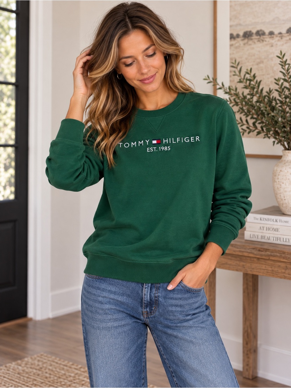 Tommy Hilfiger Forest Green Logo Crewneck Sweatshirt